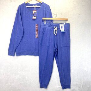 NWT Wildfox Soft Comfy Lounge Set Womens L/XL Blue Sweatshirt Jogger Casual Lot